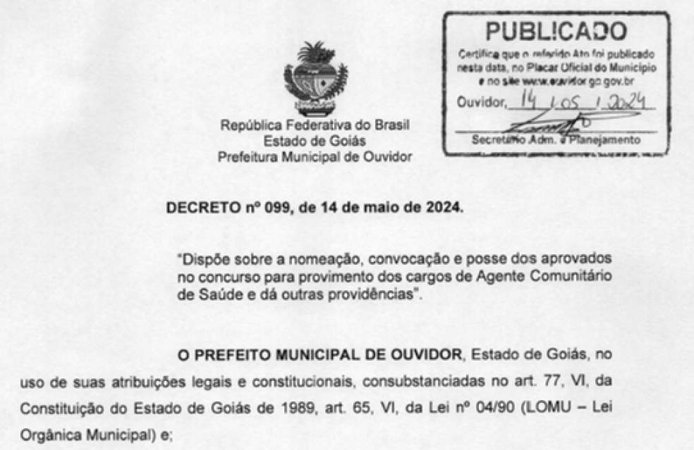 Decreto nº 099 de 14 de maio de 2024