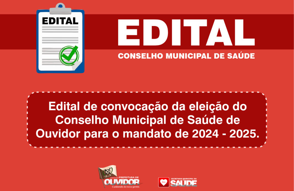 Prefeitura de Ouvidor Lança edital de convocação para eleição do Conselho Municipal de Saúde 2024 - 2025