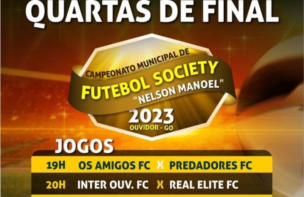 Chegaram as quartas de final do Campeonato Municipal de Futebol Society 2023. Participe e venha torcer pelo seu time.